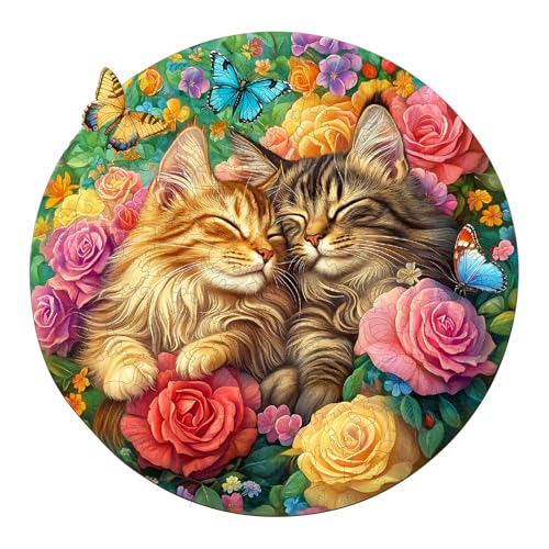 KaayeeWood Holzpuzzle Erwachsene,200 Teile Verliebte Katzen Holz Puzzle,Einzigartige Wooden Puzzle Mit Box Aus Holz Geburtstagsgeschenk für Erwachsene und Kinder von KaayeeWood