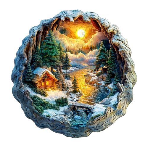 KaayeeWood Holzpuzzle Erwachsene,200 Teile Winterlandschaft Holz Puzzle,Einzigartige Wooden Puzzle Mit Box Aus Holz Geburtstagsgeschenk für Erwachsene und Kinder von KaayeeWood