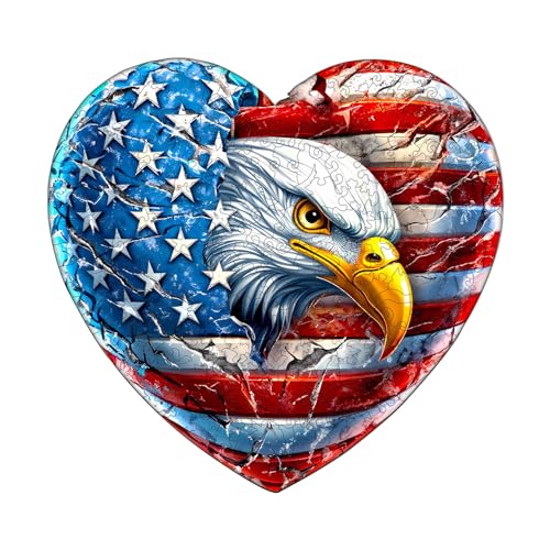 KaayeeWood Holzpuzzle Erwachsene,245 Teile Patriotischer Adler Holz Puzzle,Einzigartige Wooden Puzzle Mit Box Aus Holz Geburtstagsgeschenk für Erwachsene und Kinder von KaayeeWood