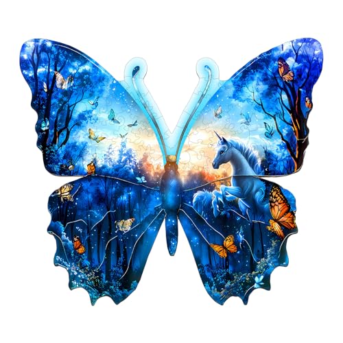 KaayeeWood Holzpuzzle Erwachsene,245 Teile Schmetterling Wald Holz Puzzle,Einzigartige Wooden Puzzle Mit Box Aus Holz Geburtstagsgeschenk für Erwachsene und Kinder von KaayeeWood