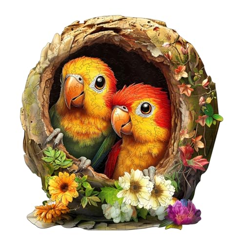 KaayeeWood Holzpuzzle Erwachsene,285 Teile Frecher Papagei Holz Puzzle,Einzigartige Wooden Puzzle Mit Box Aus Holz Geburtstagsgeschenk für Erwachsene und Kinder von KaayeeWood