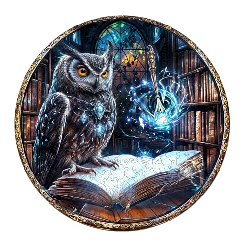 KaayeeWood Holzpuzzle Erwachsene,290 Teile Bibliothek Eule Holz Puzzle,Einzigartige Wooden Puzzle Mit Box Aus Holz Geburtstagsgeschenk für Erwachsene und Kinder von KaayeeWood