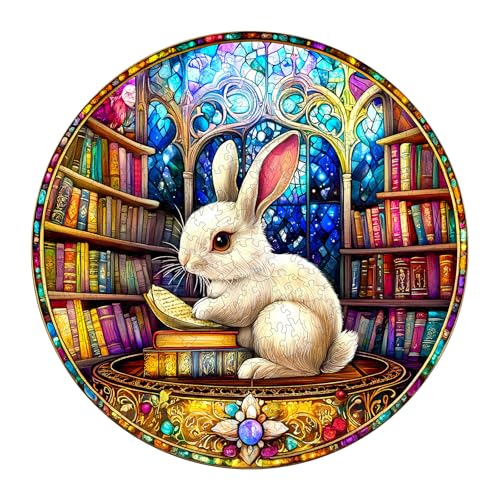 KaayeeWood Holzpuzzle Erwachsene,300 Teile Bibliothek Kaninchen Holz Puzzle,Einzigartige Wooden Puzzle Mit Box Aus Holz Geburtstagsgeschenk für Erwachsene und Kinder von KaayeeWood