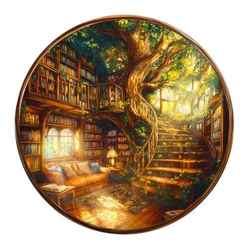 KaayeeWood Holzpuzzle Erwachsene,300 Teile Charmante Buchhandlung Holz Puzzle,Einzigartige Wooden Puzzle Mit Box Aus Holz Geburtstagsgeschenk für Erwachsene und Kinder von KaayeeWood