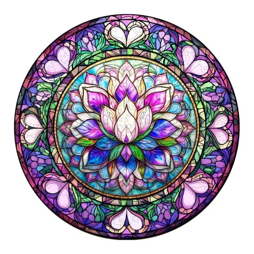 KaayeeWood Holzpuzzle Erwachsene,300 Teile Glasmalerei Lotus Holz Puzzle,Einzigartige Wooden Puzzle Mit Box Aus Holz Geburtstagsgeschenk für Erwachsene und Kinder von KaayeeWood