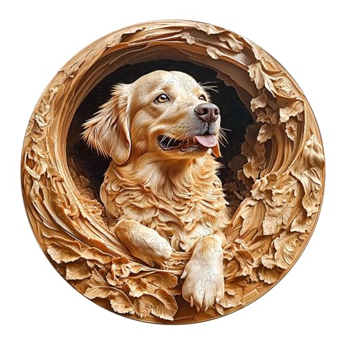 KaayeeWood Holzpuzzle Erwachsene,300 Teile Golden Retriever Holz Puzzle,Einzigartige Wooden Puzzle Mit Box Aus Holz Geburtstagsgeschenk für Erwachsene und Kinder von KaayeeWood