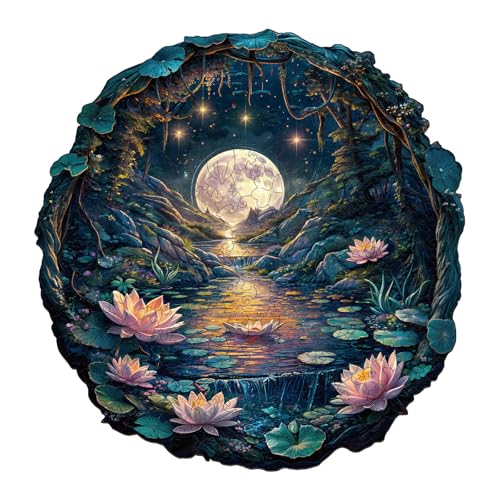 KaayeeWood Holzpuzzle Erwachsene,300 Teile Höhle Mond Lotus Holz Puzzle,Einzigartige Wooden Puzzle Mit Box Aus Holz Geburtstagsgeschenk für Erwachsene und Kinder von KaayeeWood