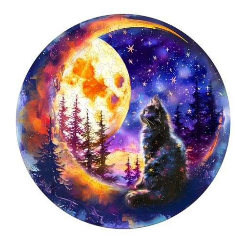 KaayeeWood Holzpuzzle Erwachsene,300 Teile Sternenklare Katze Holz Puzzle,Einzigartige Wooden Puzzle Mit Box Aus Holz Geburtstagsgeschenk für Erwachsene und Kinder von KaayeeWood