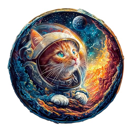 KaayeeWood Holzpuzzle Erwachsene,300 Teile Weltraum Katze Holz Puzzle,Einzigartige Wooden Puzzle Mit Box Aus Holz Geburtstagsgeschenk für Erwachsene und Kinder von KaayeeWood