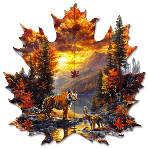 KaayeeWood Holzpuzzle Erwachsene,Ahornblatt-Tiger Holzpuzzle,Einzigartige Wooden Puzzle Mit Geschenkbox,Geschenke für Kinder und Erwachsene(234 Stück,34 * 34cm) von KaayeeWood