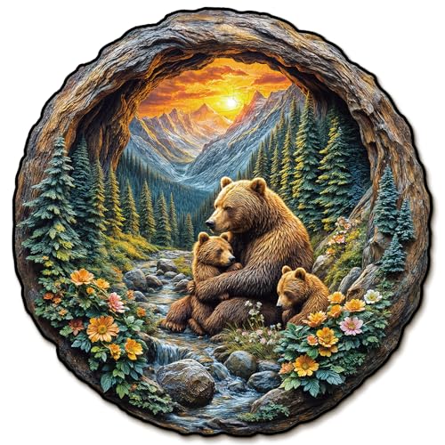 KaayeeWood Holzpuzzle Erwachsene,Bär Umarmung Holzpuzzle,Einzigartige Wooden Puzzle Mit Geschenkbox,Geschenke für Kinder und Erwachsene(33.9 * 33.2cm-309 Stück) von KaayeeWood