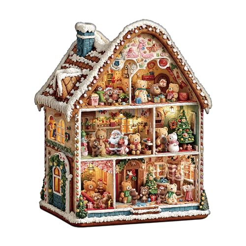 KaayeeWood Holzpuzzle Erwachsene,Bärenhaus - Weihnachten Holzpuzzle,Einzigartige Wooden Puzzle Mit Geschenkbox,Geschenke für Kinder und Erwachsene(180 Stück,29 * 24.8cm) von KaayeeWood