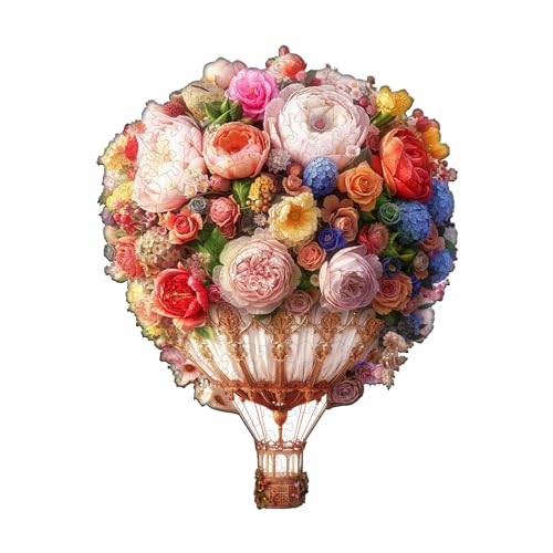 KaayeeWood Holzpuzzle Erwachsene,Blumenstrauß Heißluftballon Holzpuzzle,Einzigartige Wooden Puzzle Mit Geschenkbox,Geschenke für Kinder und Erwachsene(125 Stück,29 * 22,7cm) von KaayeeWood