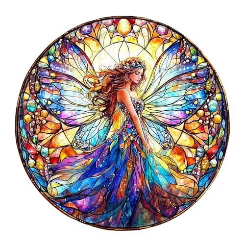 KaayeeWood Holzpuzzle Erwachsene,Buntglas-Fee Holzpuzzle,Einzigartige Wooden Puzzle Mit Geschenkbox,Geschenke für Kinder und Erwachsene(34 * 34cm-295 Stück) von KaayeeWood