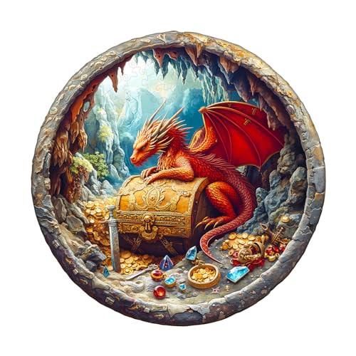 KaayeeWood Holzpuzzle Erwachsene,Der Schatz des Drachen Holzpuzzle,Einzigartige Wooden Puzzle Mit Geschenkbox,Geschenke für Kinder und Erwachsene(270 Stück,34 * 34cm) von KaayeeWood
