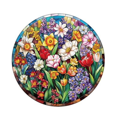 KaayeeWood Holzpuzzle Erwachsene,Glasmalerei Blumen Holzpuzzle,Einzigartige Wooden Puzzle Mit Geschenkbox,Geschenke für Kinder und Erwachsene(275 Stück,34 * 34cm) von KaayeeWood