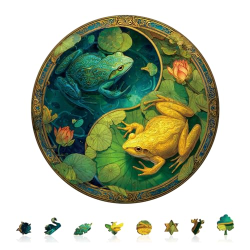 KaayeeWood Holzpuzzle Erwachsene,Gleichgewichtsfrösche,Einzigartige Wooden Puzzle Mit Geschenkbox,Geschenke für Kinder und Erwachsene(100 Stück,21.5 * 21.5cm) von KaayeeWood