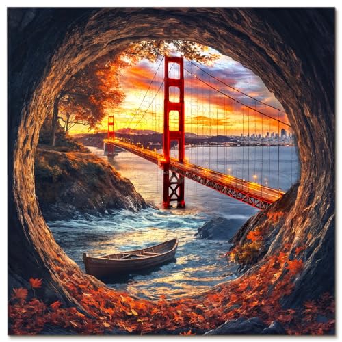 KaayeeWood Holzpuzzle Erwachsene,Golden Gate Bridge Holzpuzzle,Einzigartige Wooden Puzzle Mit Geschenkbox,Geschenke für Kinder und Erwachsene(307 Stück,31.5 * 31.5cm) von KaayeeWood