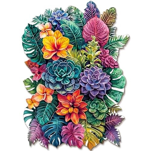 KaayeeWood Holzpuzzle Erwachsene,Großblättrige Pflanze Holzpuzzle,Einzigartige Wooden Puzzle Mit Geschenkbox,Geschenke für Kinder und Erwachsene(195 Stück,34 * 24.4cm) von KaayeeWood