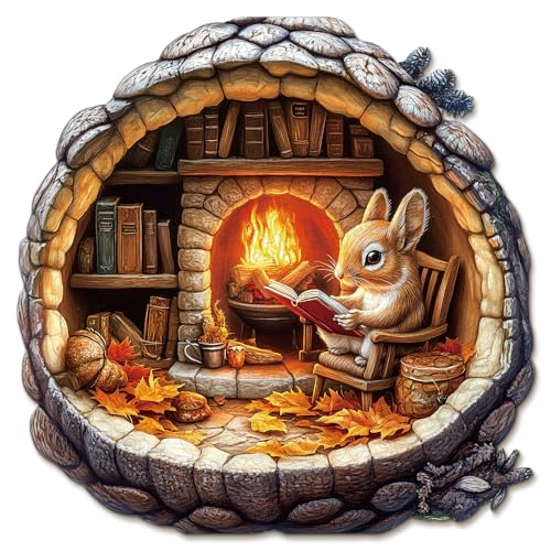 KaayeeWood Holzpuzzle Erwachsene,Hase im Leselicht Holzpuzzle,Einzigartige Wooden Puzzle Mit Geschenkbox,Geschenke für Kinder und Erwachsene(233 Stück,28.6 * 28.6cm) von KaayeeWood