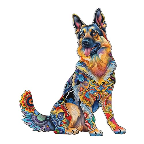 KaayeeWood Holzpuzzle Erwachsene,Hübscher Deutscher Schäferhund Holzpuzzle,Einzigartige Wooden Puzzle Mit Geschenkbox,Geschenke für Kinder und Erwachsene(225 Stück,35.1 * 29.2cm) von KaayeeWood