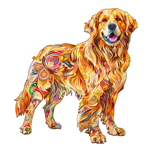KaayeeWood Holzpuzzle Erwachsene,Hübscher Golden Retriever Holzpuzzle,Einzigartige Wooden Puzzle Mit Geschenkbox,Geschenke für Kinder und Erwachsene(220 Stück,34 * 31cm) von KaayeeWood