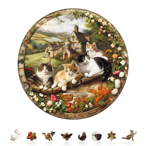 KaayeeWood Holzpuzzle Erwachsene,Kätzchen Manor,Einzigartige Wooden Puzzle Mit Geschenkbox,Geschenke für Kinder und Erwachsene(100 Stück,21.5 * 21.5cm) von KaayeeWood