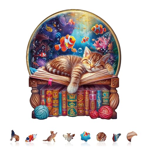 KaayeeWood Holzpuzzle Erwachsene,Kätzchen Traum,Einzigartige Wooden Puzzle Mit Geschenkbox,Geschenke für Kinder und Erwachsene(180 Stück,29 * 25cm) von KaayeeWood