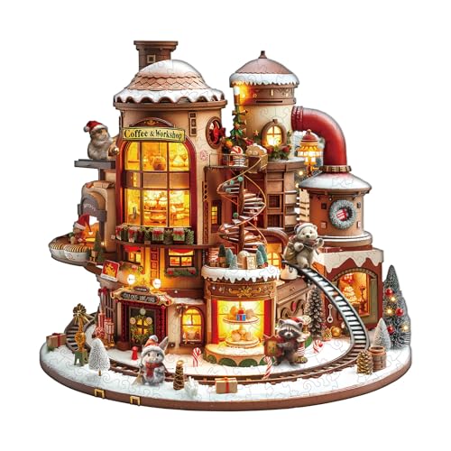 KaayeeWood Holzpuzzle Erwachsene,Kaffee-Workshop Holzpuzzle,Einzigartige Wooden Puzzle Mit Geschenkbox,Geschenke für Kinder und Erwachsene(185 Stück,29 * 28.9cm) von KaayeeWood