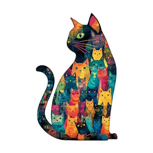KaayeeWood Holzpuzzle Erwachsene,Katzenmosaik Holzpuzzle,Einzigartige Wooden Puzzle Mit Geschenkbox,Geschenke für Kinder und Erwachsene(130 Stück,31.2 * 19.9cm) von KaayeeWood