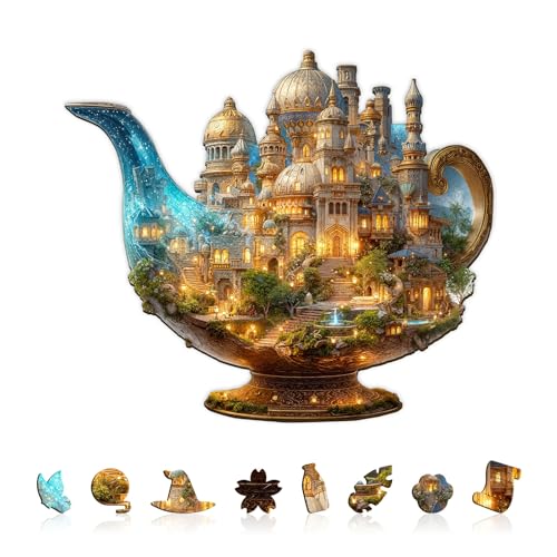KaayeeWood Holzpuzzle Erwachsene,Magische Lampe Welt,Einzigartige Wooden Puzzle Mit Geschenkbox,Geschenke für Kinder und Erwachsene(135 Stück,29 * 25.1cm) von KaayeeWood