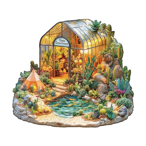KaayeeWood Holzpuzzle Erwachsene,Oase Gewächshaus Holzpuzzle,Einzigartige Wooden Puzzle Mit Geschenkbox,Geschenke für Kinder und Erwachsene(175 Stück,29 * 25.8cm) von KaayeeWood