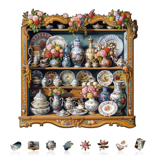 KaayeeWood Holzpuzzle Erwachsene,Porzellanschätze,Einzigartige Wooden Puzzle Mit Geschenkbox,Geschenke für Kinder und Erwachsene(100 Stück,19.5 * 19.5cm) von KaayeeWood