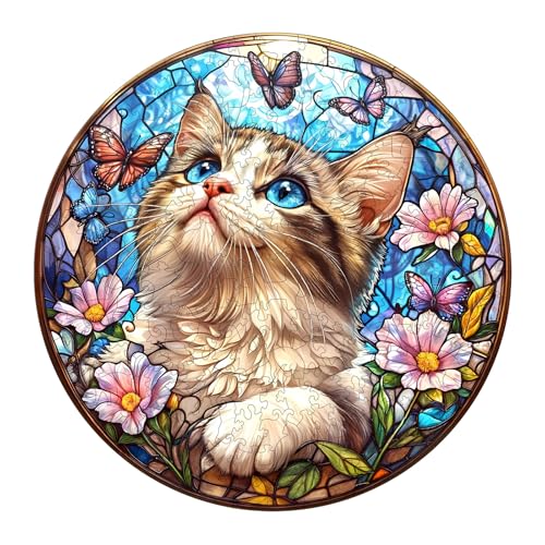 KaayeeWood Holzpuzzle Erwachsene,Ragdoll und Schmetterling,Unregelmäßige Einzigartige Puzzle,Holz Puzzle Mit Box Aus Holz Geburtstagsgeschenk für Kinder (Ragdoll und Schmetterling, S) von KaayeeWood