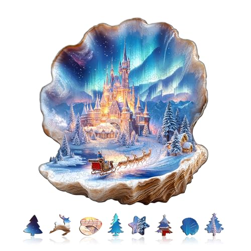 KaayeeWood Holzpuzzle Erwachsene,Schloss Shell,Einzigartige Wooden Puzzle Mit Geschenkbox,Geschenke für Kinder und Erwachsene(100 Stück,21.5 * 19.5cm) von KaayeeWood