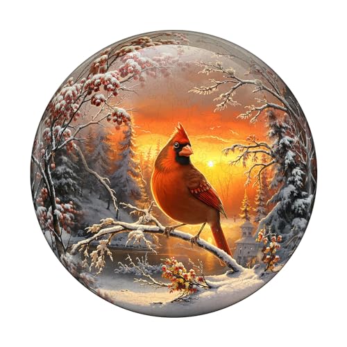 KaayeeWood Holzpuzzle Erwachsene,Schneekardinal Holzpuzzle,Einzigartige Wooden Puzzle Mit Geschenkbox,Geschenke für Kinder und Erwachsene(200 Stück,29 * 29cm) von KaayeeWood