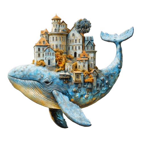 KaayeeWood Holzpuzzle Erwachsene,Stadt der Wale Holzpuzzle,Einzigartige Wooden Puzzle Mit Geschenkbox,Geschenke für Kinder und Erwachsene(34 * 34cm-215 Stück) von KaayeeWood