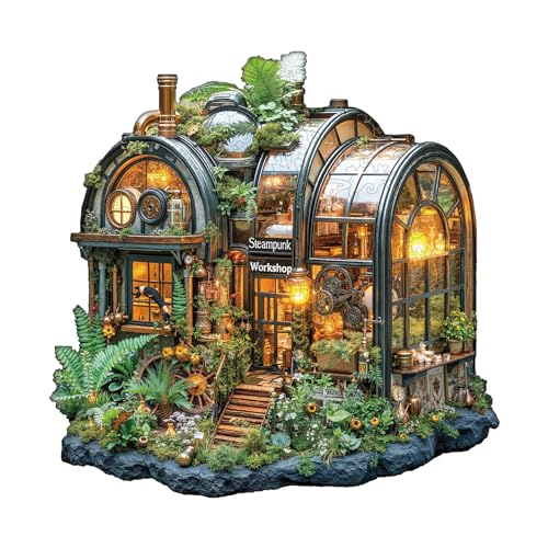 KaayeeWood Holzpuzzle Erwachsene,Steampunk-Gewächshaus Holzpuzzle,Einzigartige Wooden Puzzle Mit Geschenkbox,Geschenke für Kinder und Erwachsene(175 Stück,29 * 28.7cm) von KaayeeWood