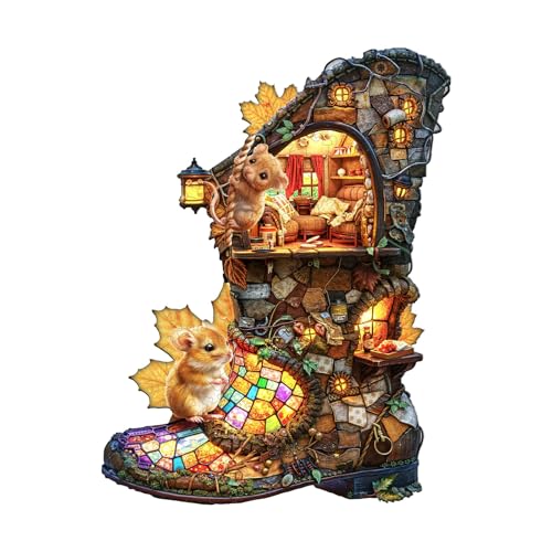KaayeeWood Holzpuzzle Erwachsene,Stiefelhütte Holzpuzzle,Einzigartige Wooden Puzzle Mit Geschenkbox,Geschenke für Kinder und Erwachsene(180 Stück,34 * 26.1cm) von KaayeeWood