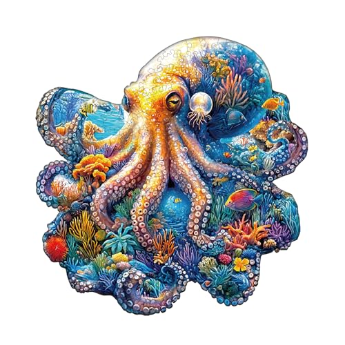 KaayeeWood Holzpuzzle Erwachsene,Unterwasserwelt-Oktopus Holzpuzzle,Einzigartige Wooden Puzzle Mit Geschenkbox,Geschenke für Kinder und Erwachsene(185 Stück,29 * 28.4cm) von KaayeeWood