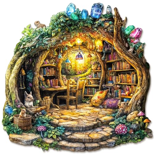 KaayeeWood Holzpuzzle Erwachsene,Waldpilzhaus Holzpuzzle,Einzigartige Wooden Puzzle Mit Geschenkbox,Geschenke für Kinder und Erwachsene(300 Stück,34 * 33.5cm) von KaayeeWood