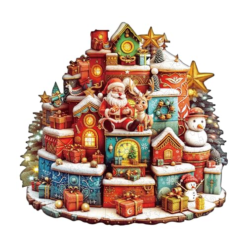 KaayeeWood Holzpuzzle Erwachsene,Weihnachtsgeschenkhaus Holzpuzzle,Einzigartige Wooden Puzzle Mit Geschenkbox,Geschenke für Kinder und Erwachsene(185 Stück,29 * 28.3cm) von KaayeeWood