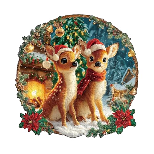 KaayeeWood Holzpuzzle Erwachsene,Weihnachtshirsch-Kombination Holzpuzzle,Einzigartige Wooden Puzzle Mit Geschenkbox,Geschenke für Kinder und Erwachsene(275 Stück,34 * 34cm) von KaayeeWood