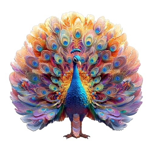 KaayeeWood Holzpuzzle Erwachsene,auffälliger Pfau Holzpuzzle,Einzigartige Wooden Puzzle Mit Geschenkbox,Geschenke für Kinder und Erwachsene(33.9 * 32.4cm-275 Stück) von KaayeeWood