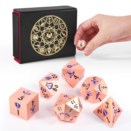 DND-Würfel-Set, 7-teilig, Metallwürfel mit Würfelbox für Dungeons and Dragons, polyedrisches D&D-Würfel-Set, Rollenspiele, Brettspiele (reines Kupfer) von Kabinka