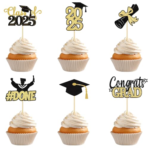 Kabwea 24 Stück Cupcake Topper für die Abschlussklasse 2025, Graduation Deko, Bachelor Geschenk, Doktorhut von Kabwea