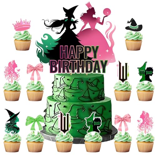 Kabwea 25 Stück Hexen Geburtstags Cupcake Topper, Happy Birthday Tortendeko, Cake Topper Geburtstag, Torten Deko von Kabwea