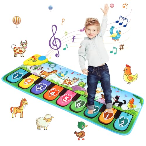 Kacunoki Klaviermatte Tanzmatte für Kinder Piano Matte Baby Spielzeug ab 1 Jahr Musikmatte Kinderspielzeug ab 1 Jahr Keyboard Matte mit 8 Tieren Musikspielzeug für Jungen Mädchen 1–6 Jahre, 110×36cm von Kacunoki