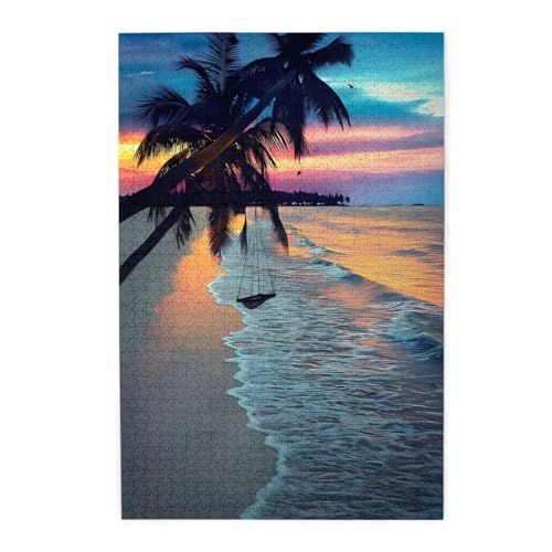 Coconut Beach Sonnenuntergang Hängematte Holzpuzzles, Haustier-Puzzle, Familientreffen, Stressabbau-Puzzles von KadUe