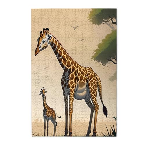 Mutter- und Kind-Giraffen-Holzpuzzle, Haustier-Puzzle, Familientreffen, Stressabbau-Puzzle von KadUe